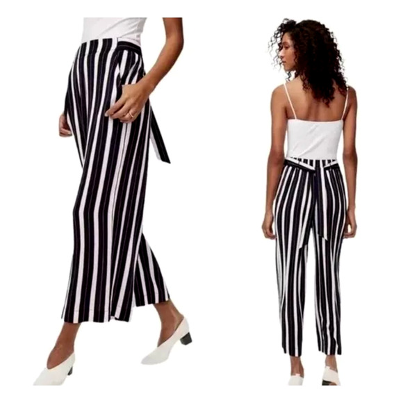Aritzia Pants - Aritzia Wilfred S Faun $178 Striped Gaucho Wide Leg Pants High Rise Crop Blue